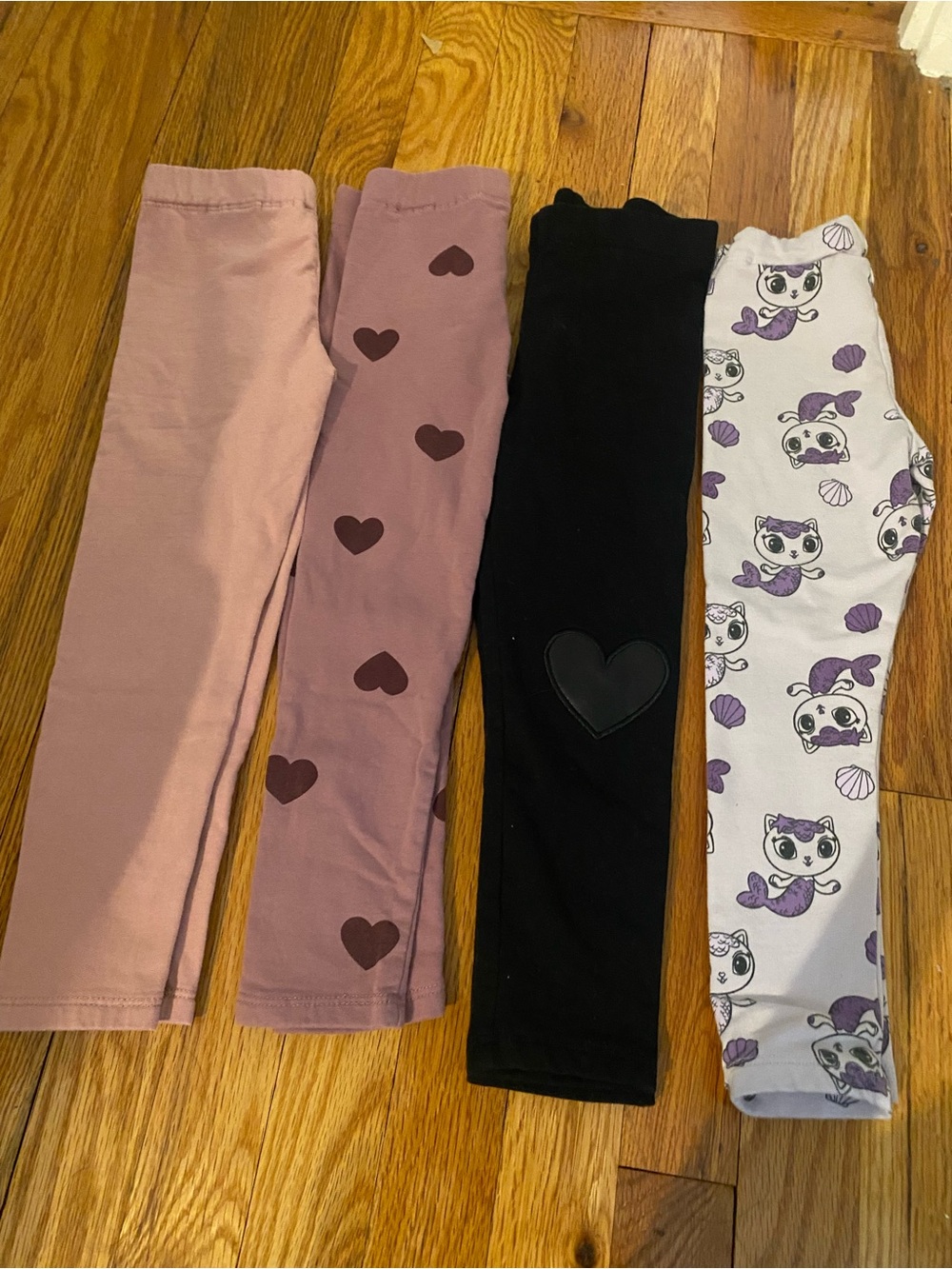 Kids fleece Leggings Pack - Pink, Mauve Heart, Black, White Purple Print 4T